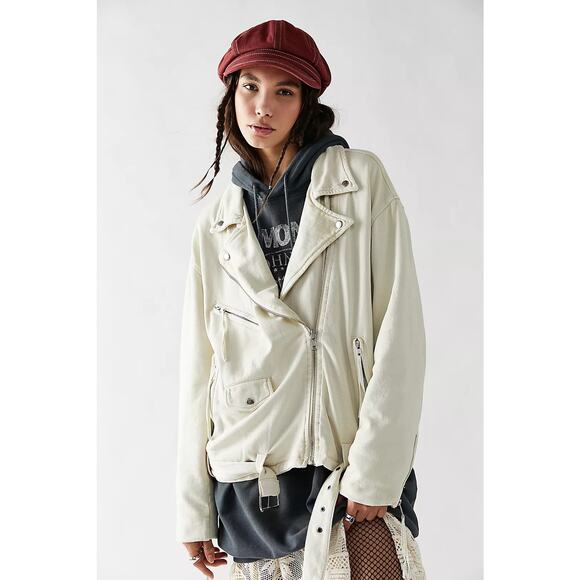 FREE PEOPLE WE THE FREE Rebel Rebel Knit Moto Cotton Terry Jacket Size M - Picture 1 of 10